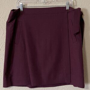 J Crew Burgundy Wrap Short Skirt with Tie, Size 14